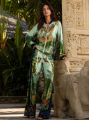 Exotic Jungle Print Zip-Up Shirt & Wide Leg Pants Set