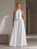 Elegant Halter Neck Top & Wide-Leg Pants Two-Piece Set