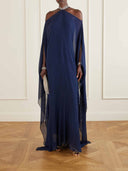 Elegant Halter Cape Chiffon Maxi Dress
