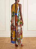 Unique Art Print Backless Maxi Dress