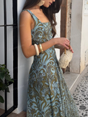Elegant Printed Maxi Dress & Chiffon Cover-Up Two-Piece Set