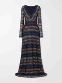 Gradient Crochet Knit V‑Neck Long Sleeve Maxi Dress