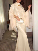 Elegant Shimmer Satin Batwing Sleeve Top & Maxi Skirt Two-Piece Set