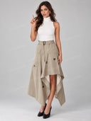 Mock Neck Top & Asymmetric Belted Midi Skirt Two Piece Set