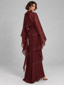 Cape Sleeve Embellished Waist Maxi Dress