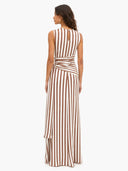 Elegant Striped Sleeveless Tie-Waist Maxi Dress