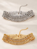 Crystal Embellished Multi Row Statement Choker Necklace
