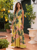 Lime Floral Printed Wrap Maxi Dress
