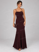 Elegant Feather Trim Cape Sleeve Mermaid Maxi Dress