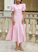 Elegant High-neck Bud Sleeve Midi Dress