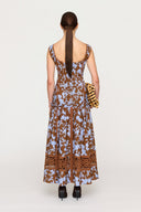 Floral Print Square Neck Crochet Lace Trim Maxi Dress