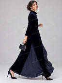 Elegant Frog Button Velvet Long Coat