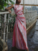 Sequin Diagonal Stripe Cut-Out Waist Maxi Dress