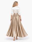 Elegant Satin Bodysuit & Pleated Flowy Party Two-Piece Set