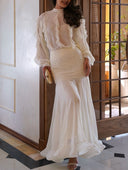 Elegant Ruffle Top & Ruched Mermaid Maxi Skirt Two-Piece Set
