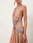 Bohemian Floral Print Deep V-Neck Maxi Dress