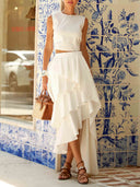 Elegant Crop Top & Tiered Asymmetrical Skirt Two-Piece Set