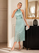 Elegant Circular Embroidery Cutout Midi Dress