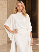 Minimalist Cape Top & Ruched Maxi Skirt Set