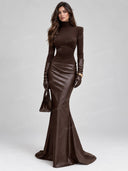 Elegant Mock Neck Top & Faux Leather Mermaid Maxi Skirt Set
