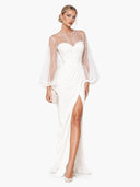 Elegant Beaded Sheer Sleeve Maxi Dress
