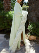 Elegant Feather Trim One Shoulder Slit Maxi Dress