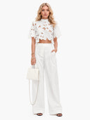 Exquisite Floral Lace Cutwork Crop Top & Wide-Leg Pants Two-Piece Set