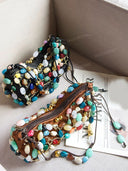 Bohemian Multicolor Stone Beaded Hobo Underarm Shoulder Bag