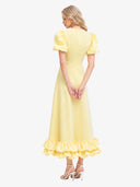 Elegant Puff Sleeve Ruffle Hem Maxi Dress