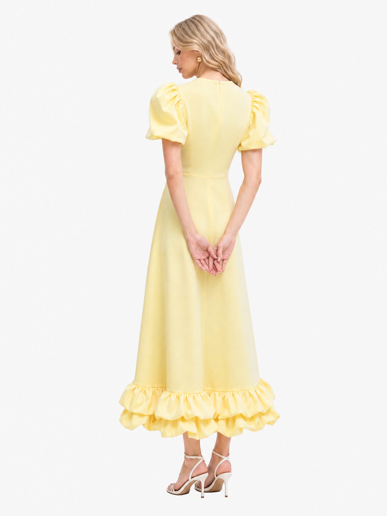 Elegant Puff Sleeve Ruffle Hem Maxi Dress