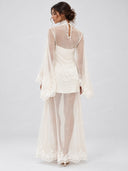 Elegant Sheer Lace Bell Sleeve Maxi Dress