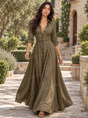 Retro Shirt-style Floor-length Maxi Dress