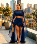Elegant Feather Trim Sheer Cape Cover-Up Three-Piece Set