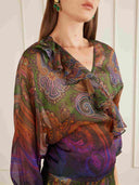 Retro Paisley Print Sheer Chiffon Two-Piece Set