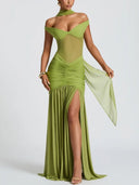 Off-The-Shoulder Mesh Maxi Dress