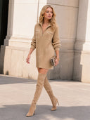 Casual Half-Zip Pocket Knit Sweater Mini Dress
