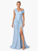 Elegant Draped Ruched High Slit Party Maxi Dress