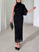 Elegant Glitter Floral Mesh Midi Dress