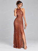 Sexy Halter Crochet Lace Maxi Dress