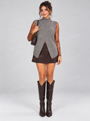Mock Neck Knit Vest Lace Top Mini Skort Three Piece Set