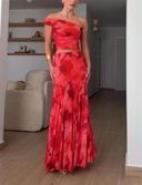 Floral Print Ruched Two-Piece Set
