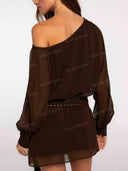 Asymmetric One Shoulder Belted Mini Dress