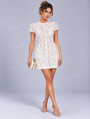 Elegant Floral Lace Prom Mini Dress