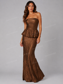 Elegant Strapless Peplum Top & Maxi Skirt Set