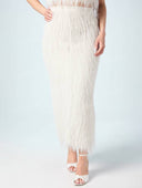 Elegant Faux Fur Fringe Crop Top & Maxi Skirt Two Piece Set