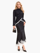 Elegant Satin Lace-trimmed Wrap Top Two-piece Set