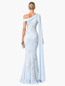 Elegant Floral Embroidered One-Shoulder Maxi Dress