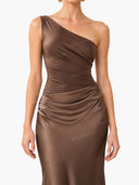 Elegant One Shoulder Neck Pleated Party Maxi Dress