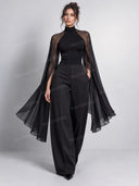 Elegant Chiffon Sleeve Bodysuit & Wide Leg Pants Two Piece Set