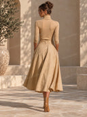 Casual Turtleneck Top & Belted Wide Leg Culotte Pants Set
